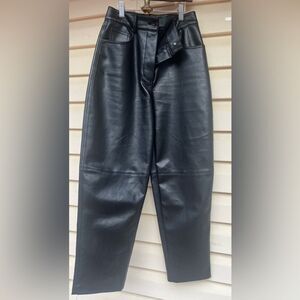 Aritzia Wilfred Black faux Leather High-Waisted Pants, hidden button closure, 2